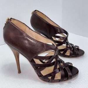 L.A.M.B. Gwen Stefani Town Leather Strappy Heels Open Toe Stiletto Pumps Size 9M
